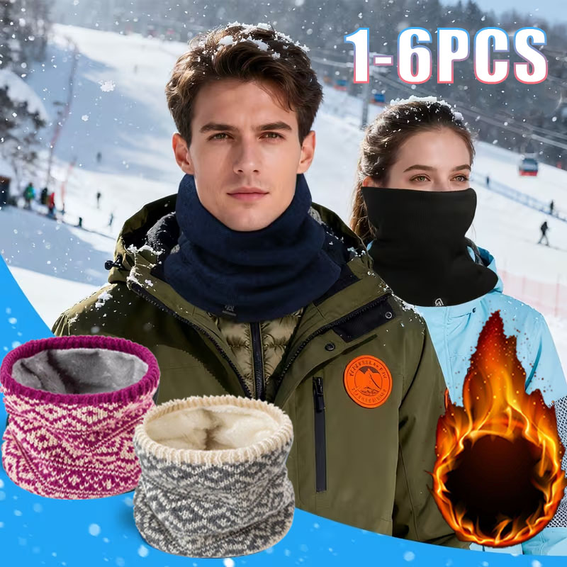 Neck Gaiter Fleece - 1-6個入り 冬用ニットネックゲイター フリース裏地付き 保温性 通気性 防風性