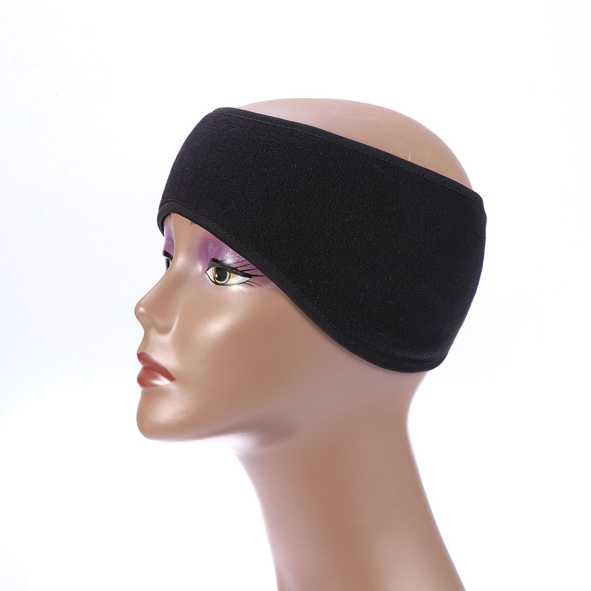 Fleece Ear Warmer Band - ユニセックス ブラック イヤーウォーマー 冬用ヘッドバンド フリース製保温イヤーマフ ストレッチスパンデックス