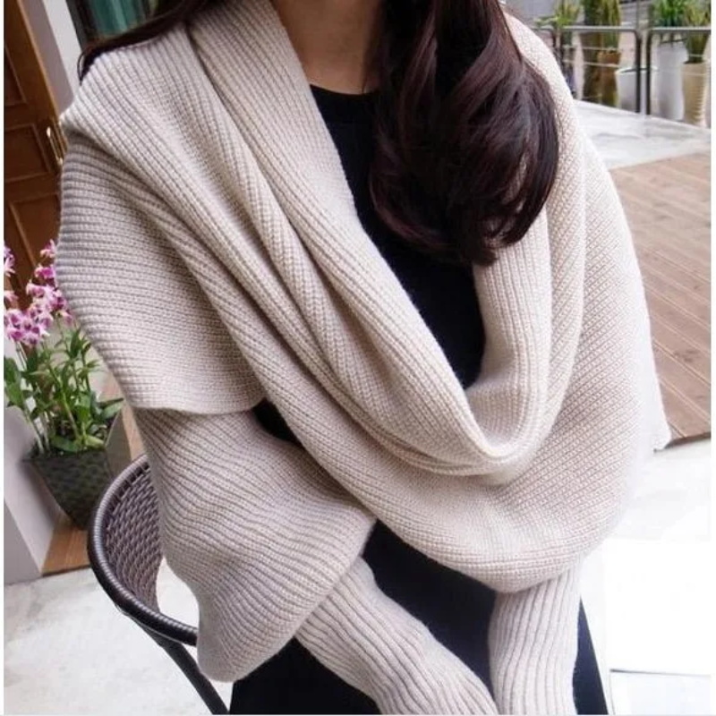 Wool Scarf Men - SupSindy 男性と女性のための冬のスカーフヨーロッパとアメリカスタイルのウールのスカーフ,袖付きのニットスカーフ,厚い暖かい雪
