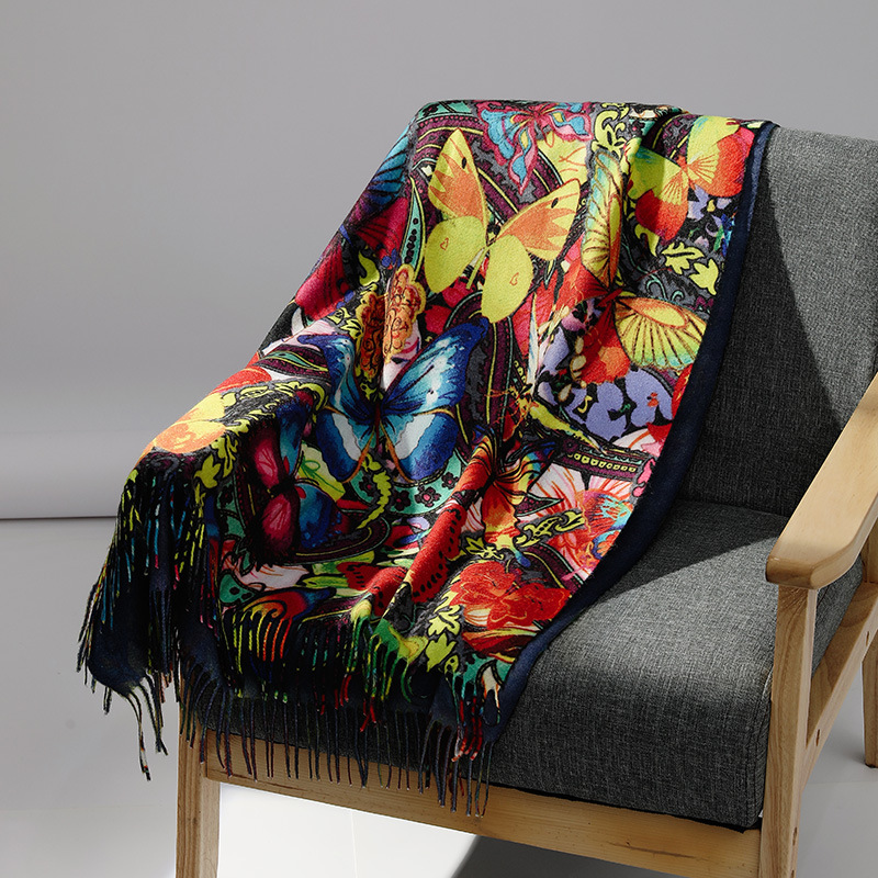 Wool Scarf Men - 高級ブランド油絵カシミヤスカーフ女性のための暖かい冬パシュミナプリントショールスカーフファムブランケットスカーフラップ