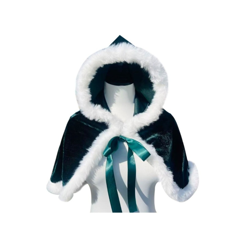 女性用クリスマスベルベットフード付きショートケープ、クリスマ - Shawl Wrap Winter のレビューと価格